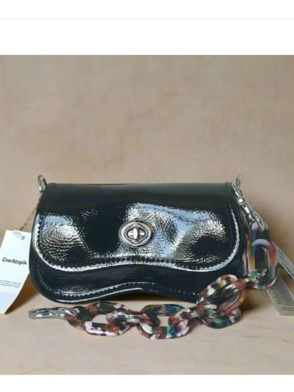 Coach Coachtopia Mini Wavy Dinky Bag CQ853 Black Patent Crossbody